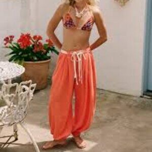 Free People Free-Est Volare Harem Boho Beach Women's M Elastic Pants Rope Belt